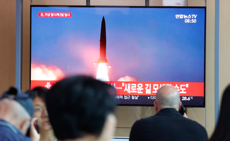 South Koreans watch footage of a North Korean missile test, August 6th 2019.